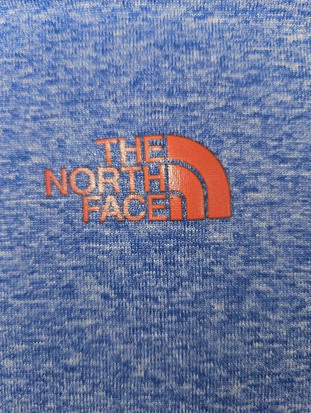 North Face Heathered Light Blue T- Shirt with Bright Red/Orange Logo Men's XXL